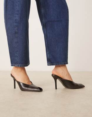 Mango - Mules in Dunkelbraun mit hohem Schuhblatt und Absatz-Brown