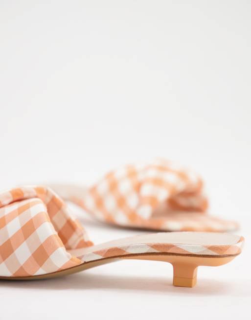 Mango – Mules in Orange mit Kitten-Absatz und Karomuster, 3 von 4