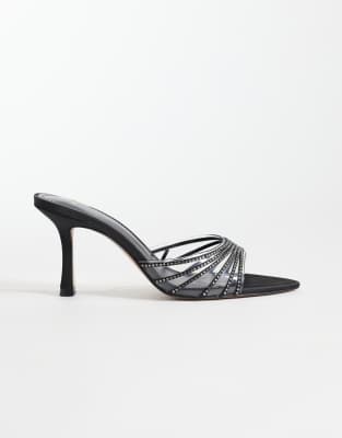 Mango - Mules ornementées à talon - Noir et transparent