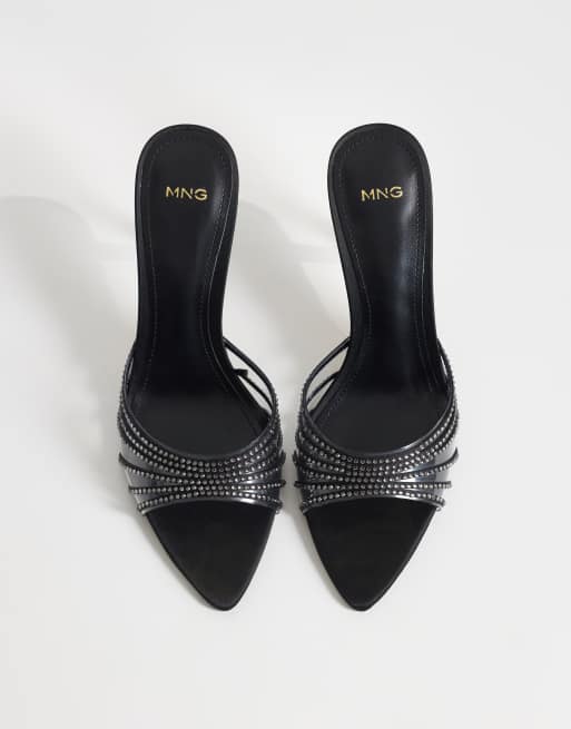 Mango - Mules ornementées à talon - Noir et transparent, 3 de 4
