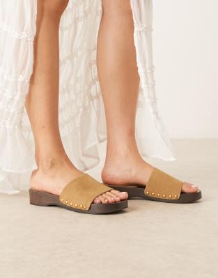 Mango - Mules plates en daim - Marron