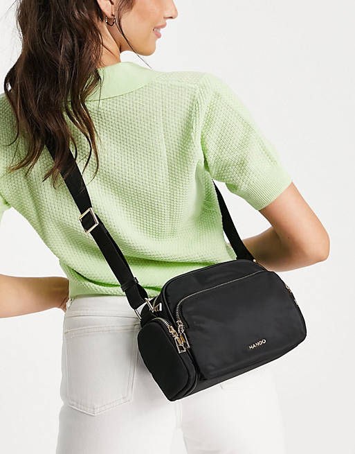 Mango multi compartment cross body bag with zip detail in black