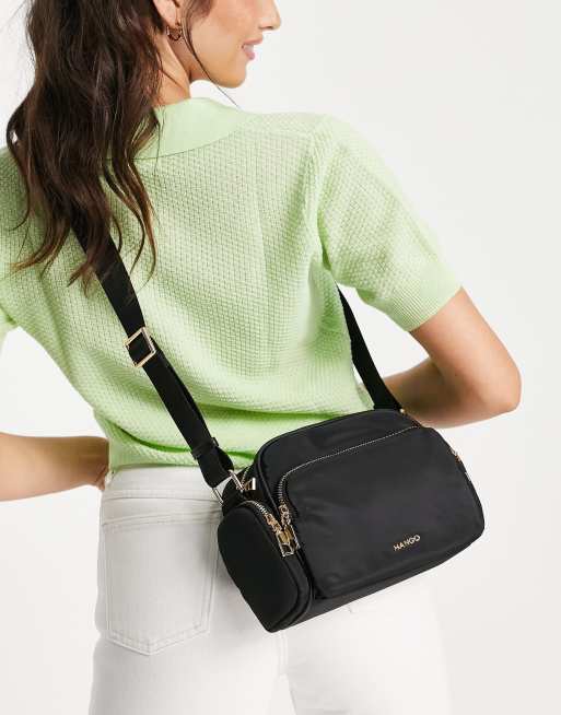 Mango Multi Compartment Cross Body Bag With Zip Detail in Black