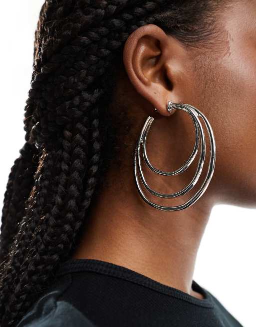Mango multi hoop earring in silver