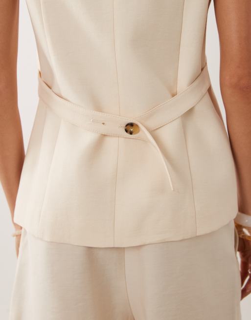 Mango – Napoli – Beige, lång kostymväst, del av set, 4 av 4