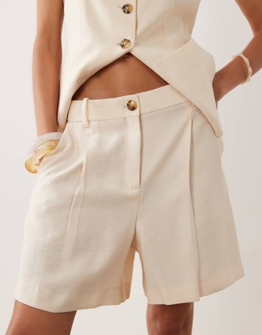 Mango Napoli bermuda short co-ord in beige, 3 of 5