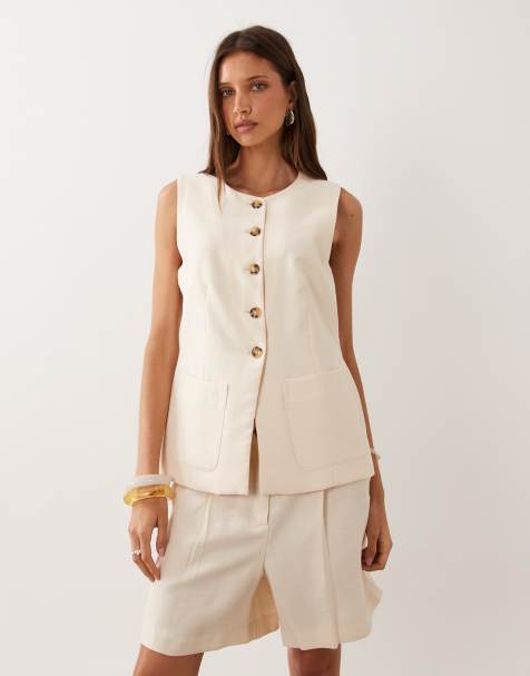 Mango – Napoli – Longline-Weste in Beige, Kombiteil - view 1