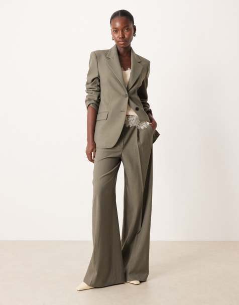 Mango Napoli pleat front relaxed trouser co-ord in green