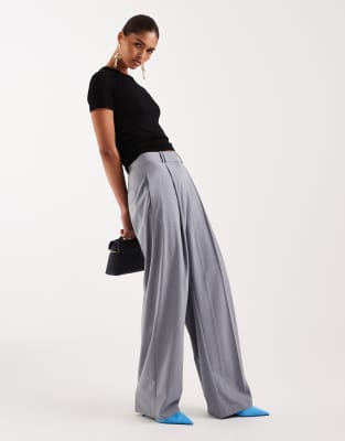 Mango Nat Tailored Barrel Leg Pants In Blue