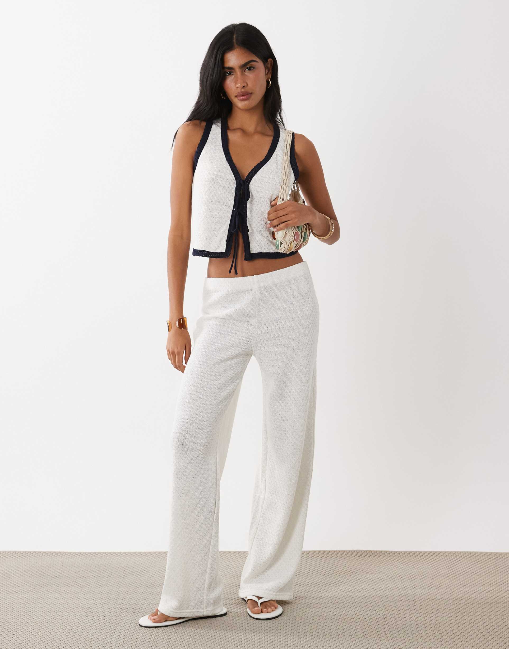 mango nati cotton mix knit pants in white - part of a set