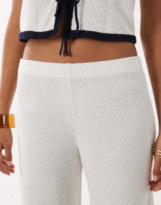 Mango Nati cotton mix knitted trouser co-ord in white, 4 of 5