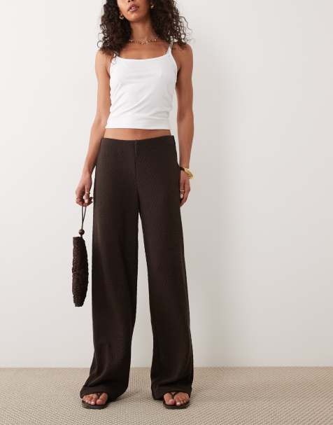Mango - Nati - Gebreide broek van katoenmix in donkerbruin, deel van co-ord set - view 1