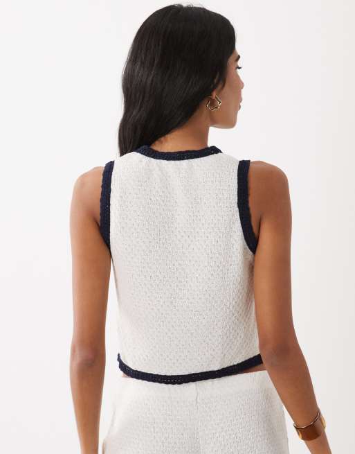 Mango Nati - Top senza maniche in maglia di misto cotone bianco allacciato sul davanti in coordinato, 4 di 4