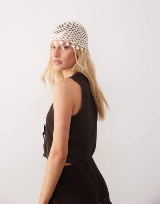 Mango - Nati - Top senza maniche in maglia di misto cotone marrone scuro allacciato sul davanti in coordinato, 4 di 4