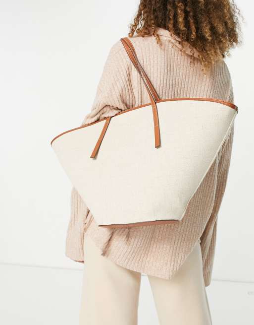 Mango natural shopper with tan lining in beige