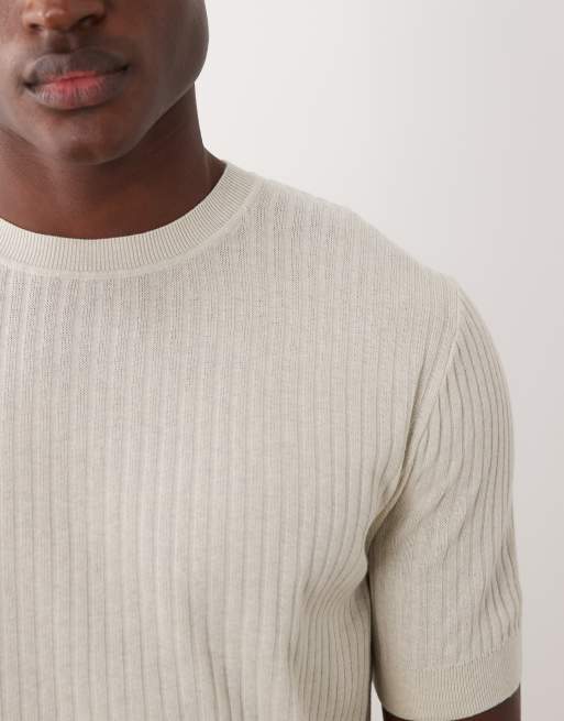 Mango – Naturvit, finstickad t-shirt i ribbad modalmix, 5 av 5