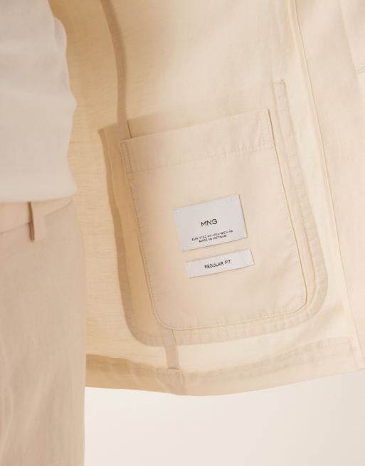 Mango – Naturvit kavaj i linnemix med avslappnad passform, del av set, 5 av 5