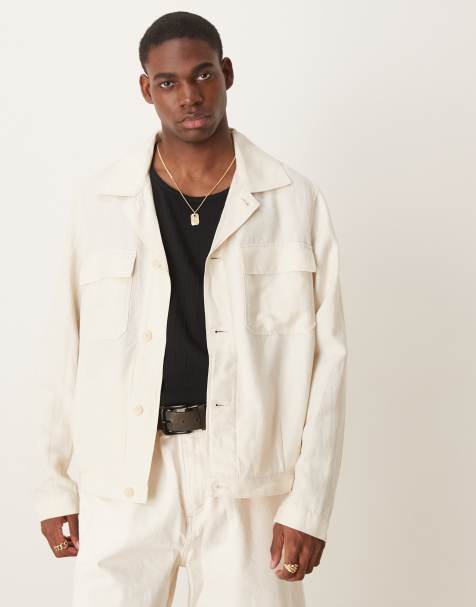 Mango – Naturvit overshirt i linnemix - view 1