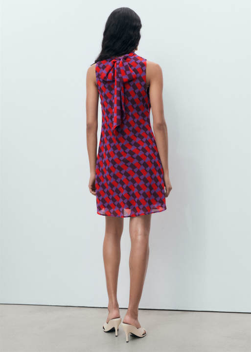 Mango neck detail mini shift dress in abstract print, 3 of 4