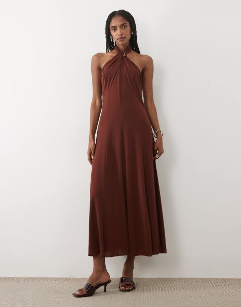 Mango – Neckholder-Maxikleid in Braun - view 1