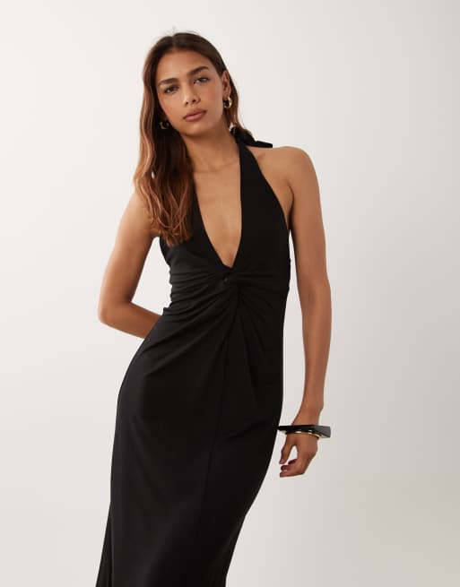 Mango Neckholder-Midikleid in Schwarz, 3 von 4