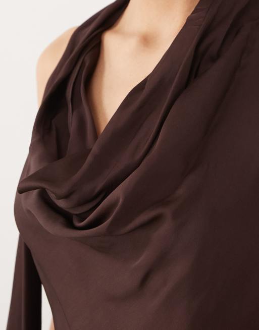 Mango – Neckholder-Oberteil in Braun mit Wasserfallausschnitt, 3 von 4