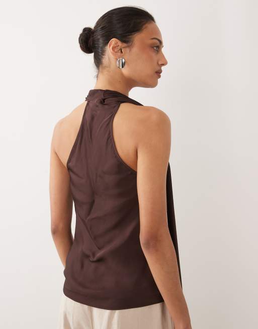 Mango – Neckholder-Oberteil in Braun mit Wasserfallausschnitt, 4 von 4