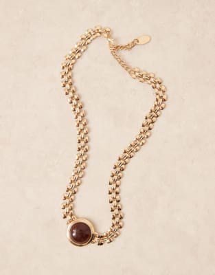 Mango Necklace With Faux Stone Jewel In Gold