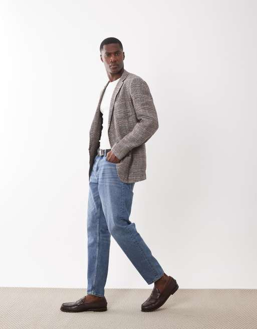 Mango Nella 100% linen checked blazer in brown, 2 of 5