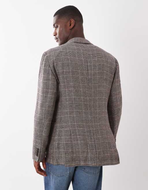 Mango Nella 100% linen checked blazer in brown, 3 of 5