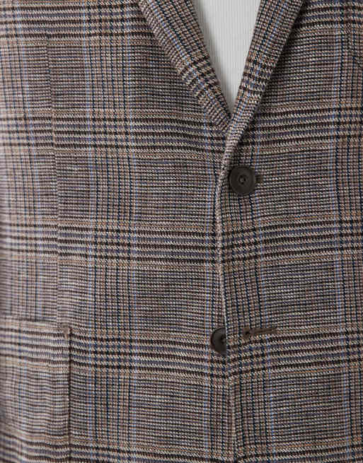 Mango Nella 100% linen checked blazer in brown, 5 of 5