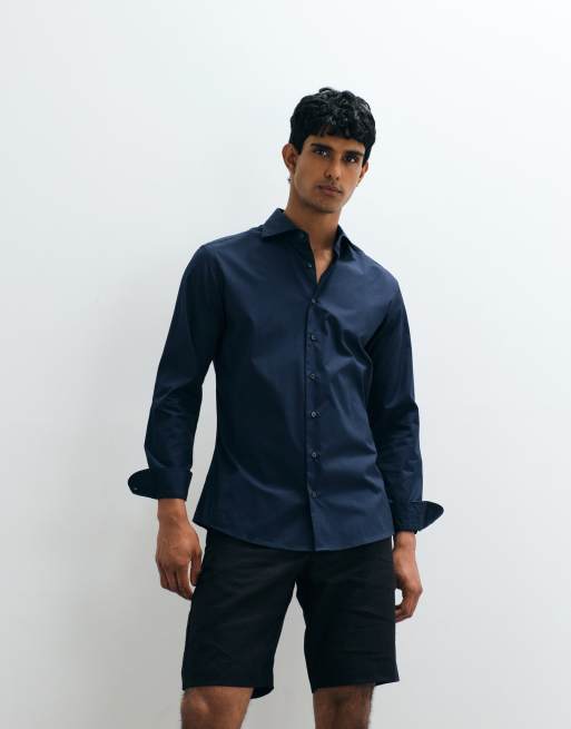 Mango - Net overhemd van 100% katoen in marineblauw, 5 van 5