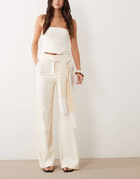 Mango - New York - Elegante ruimvallende broek in crème, deel van co-ord set - view 1