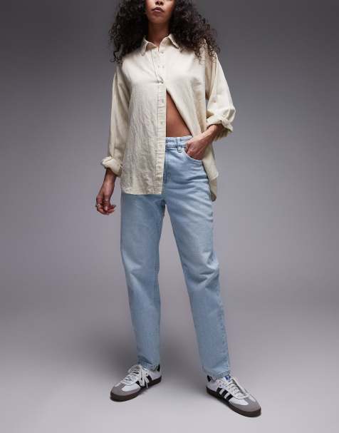 Mango Newmom mom jeans in bleach washed blue - view 1