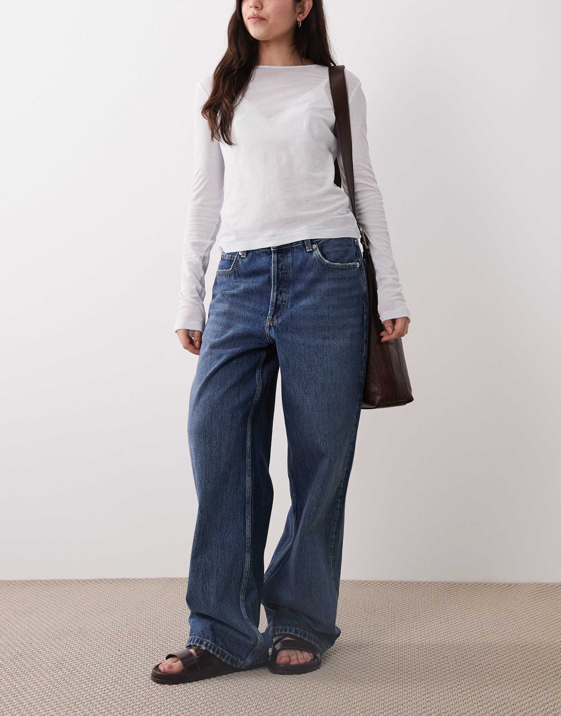 mango newyork 100% cotton relaxed straight jeans in dark blue