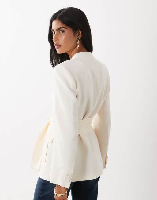 Mango - Newyork - Blazer sartoriale color crema con foulard con nappe in coordinato, 4 di 4