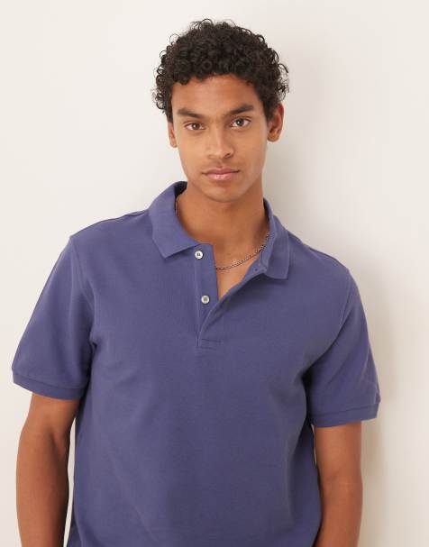 Mango jersey revere collar polo in washed blue
