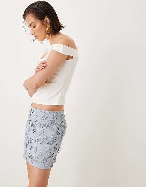Mango crochet flower skirt in blue