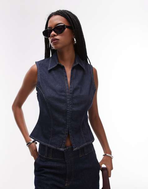 Mango zip through denim top in indigo