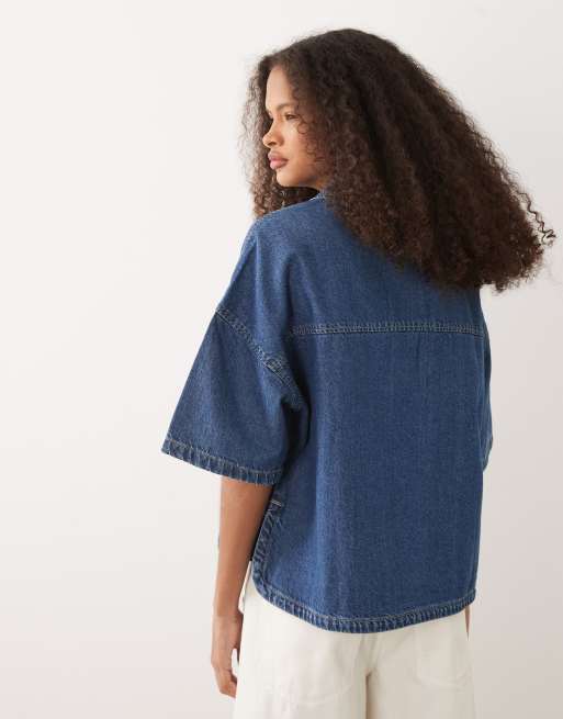 Mango – Niebieski top oversize z krótkimi rękawami, 4 z 4