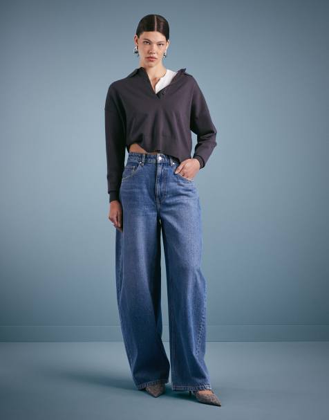 Mango – Niebieskie bawełniane jeansy barrel oversize - view 1