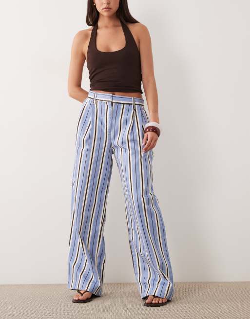 Mango – Niebieskie obszerne spodnie w paski, 100% bawełna, 2 z 5