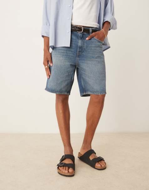 Mango denim shorts in mid blue wash