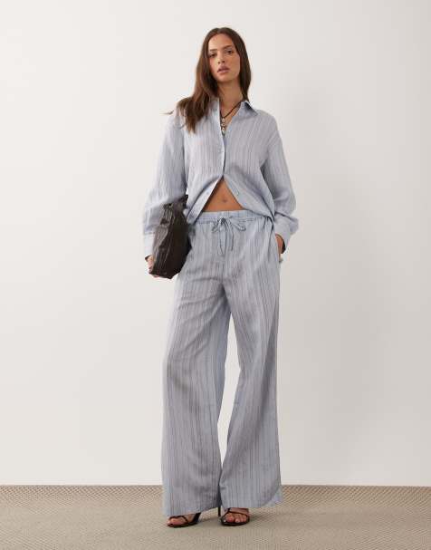 Mango Nomol oversized shirt  & trouser co-ord in blue stripe - view 1