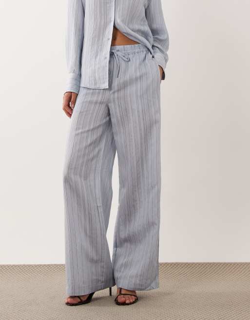Mango Nomol tie waist trouser co-ord in blue stripe, 2 of 5