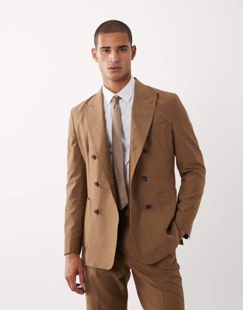 Mango Oasis double breasted blazer co-ord in mid brown - view 1