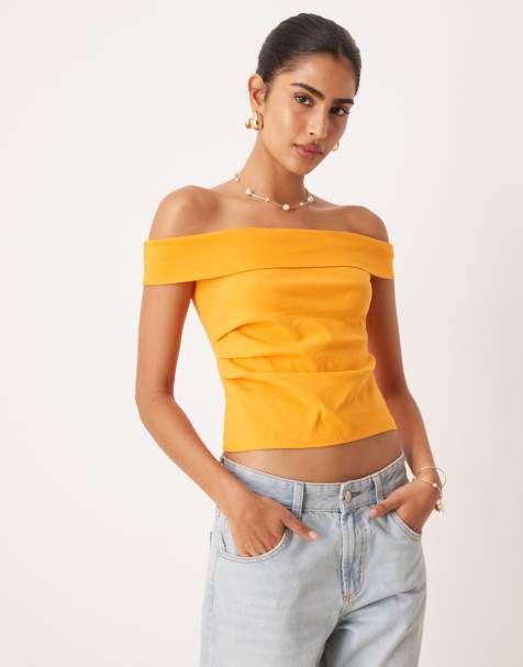 Mango – Oberteil in Orange mit Carmen-Ausschnitt - view 1