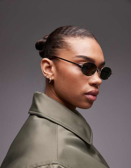 Mango Occhiali da sole dorati con lenti verdi ASOS