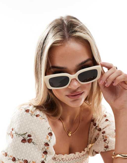 Mango Occhiali da sole squadrati bianchi perlati ASOS