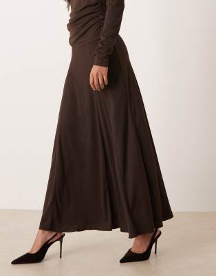 Mango Odette Jersey Pleated Midi Skirt In Brown